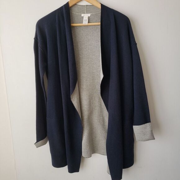 J.Jill Reversible Knit Blue Gray Open Front Draped Cardigan Sweater size SP - Picture 1 of 7
